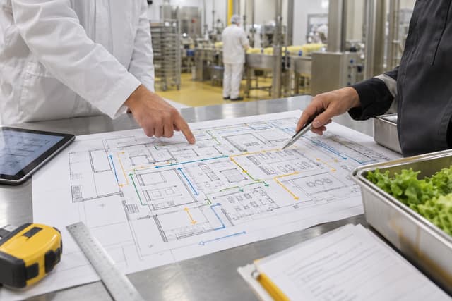 Echipă de profesioniști planificând o unitate alimentară la cheie